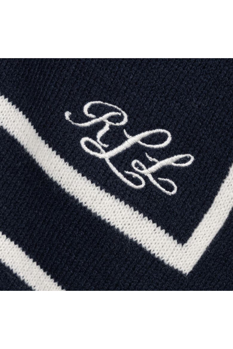 border ruana with script logo, Alternate, color, navy/cream