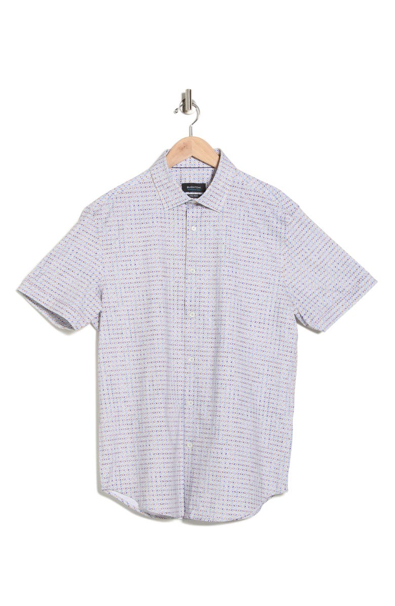 Bugatchi Miles OoohCotton<sup>®</sup> Geometric Print Short Sleeve Button-Up Shirt, Alternate, color, Aloe