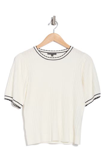 ADRIANNA PAPELL ADRIANNA PAPELL LADYLIKE SCALLOPED SHORT SLEEVE SWEATER 