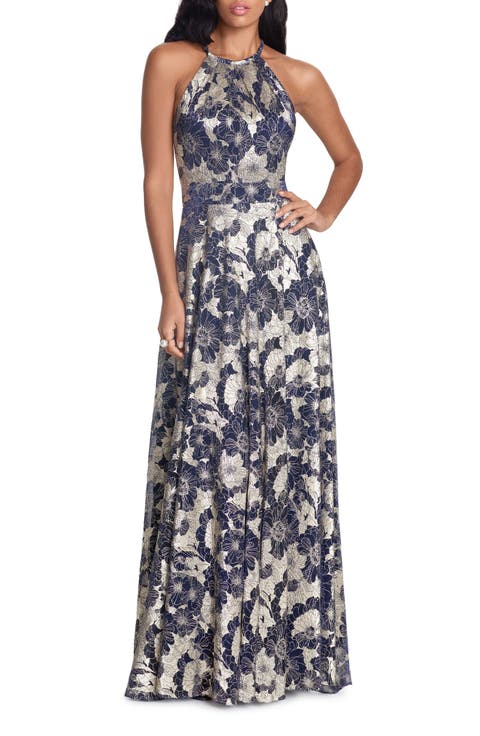 Metallic Floral Halter Top Gown (Regular & Petite)