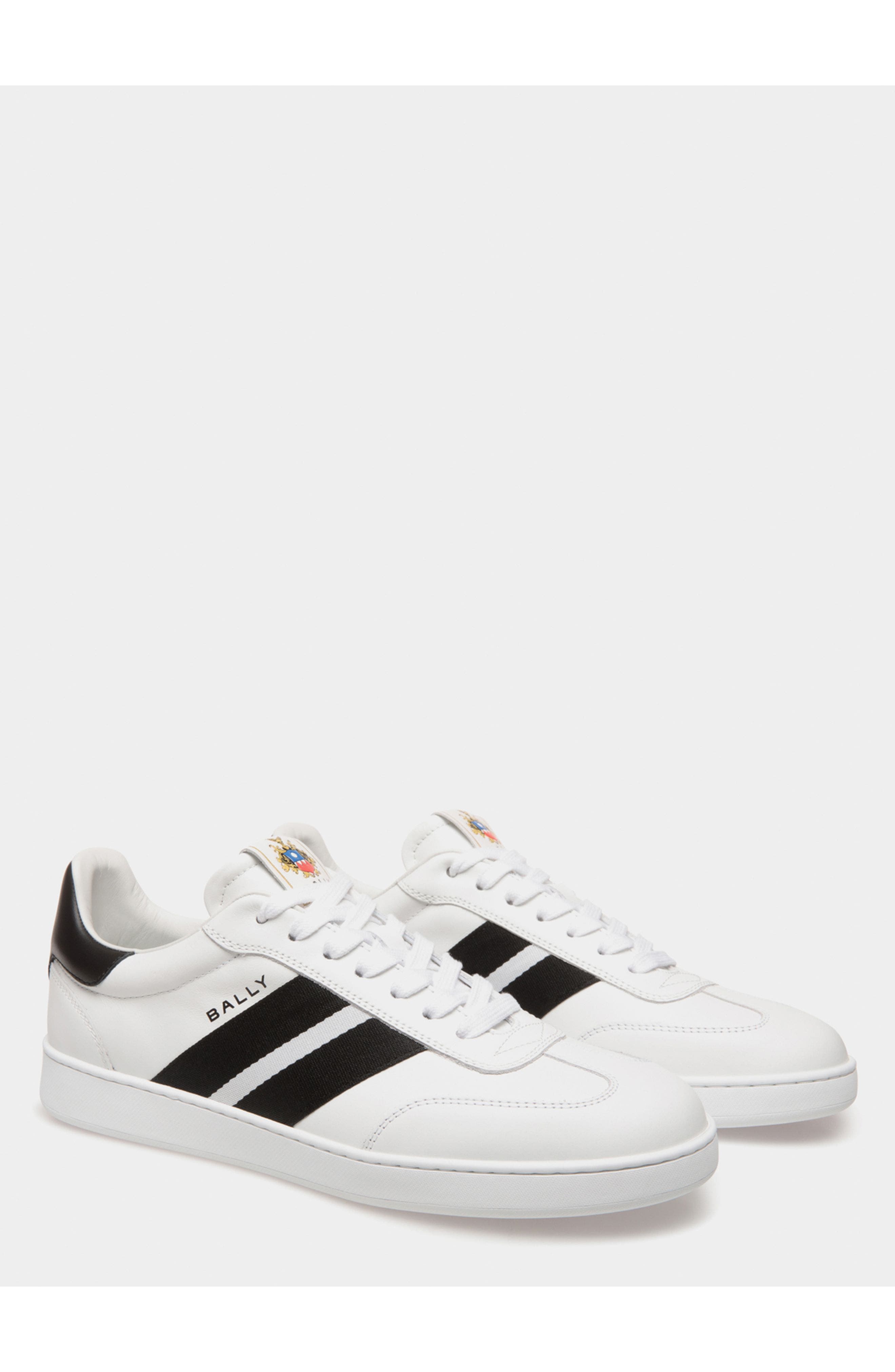 Bally Retro Crest Sneaker in Calf Leather, Alternate, color, White/Black