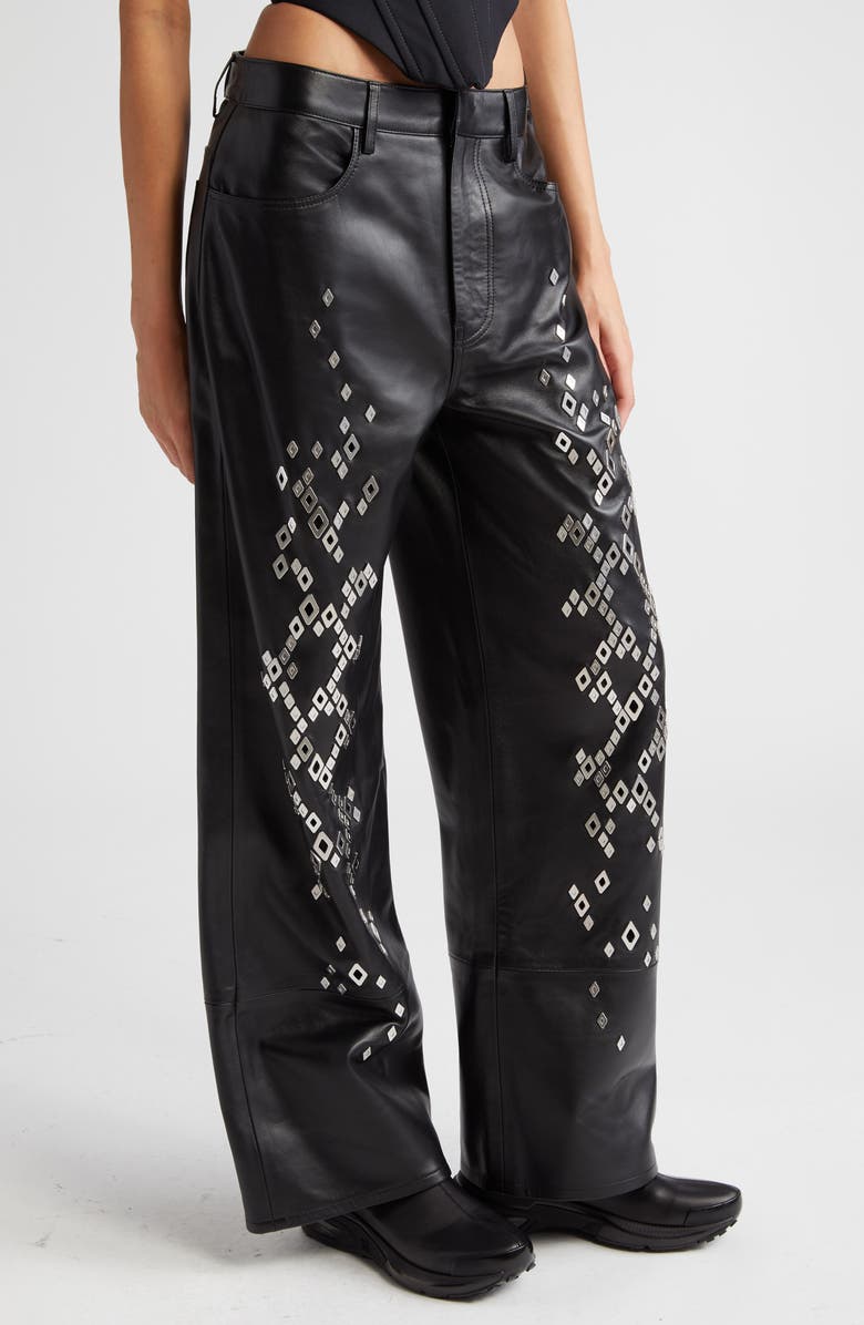 Dion Lee Snakeskin Studded Leather Pants, Alternate, color,