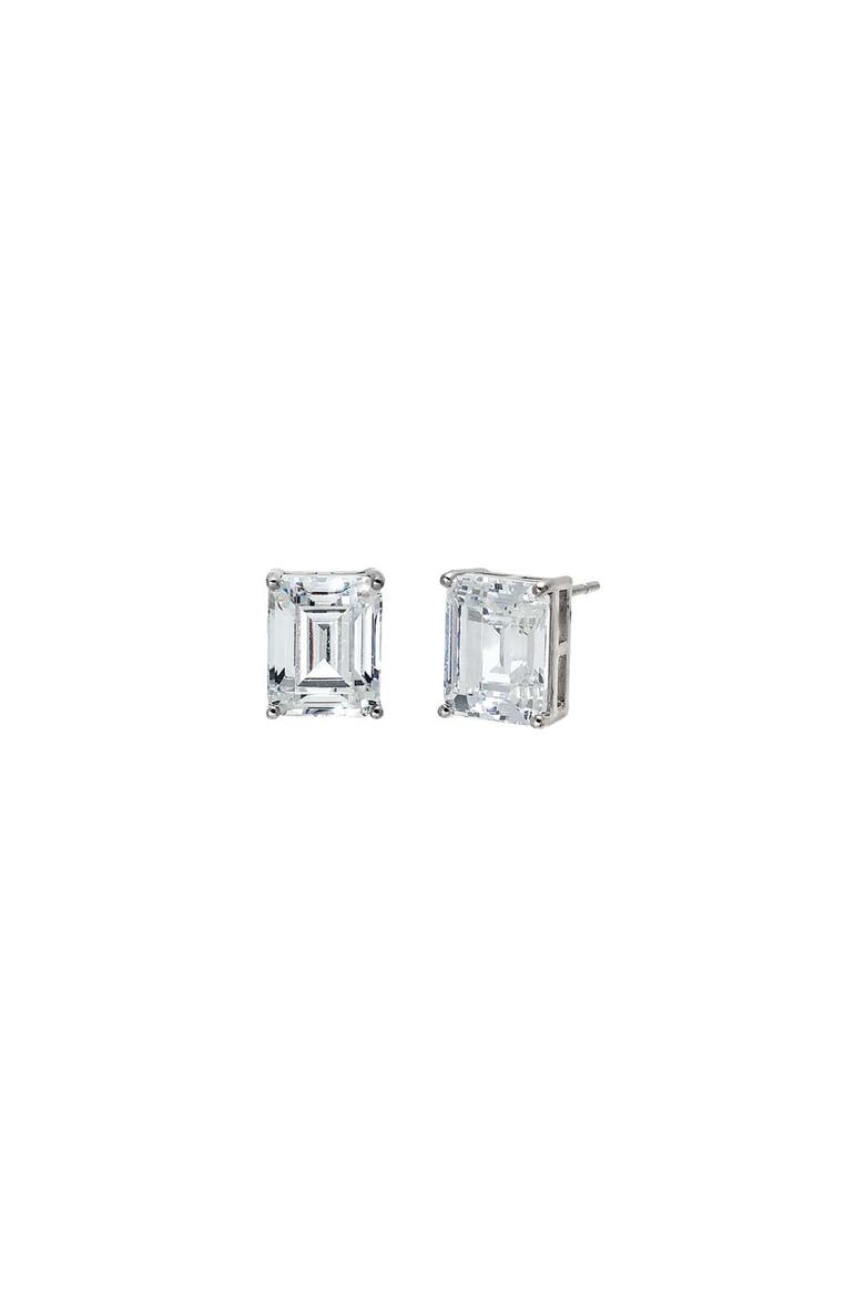 Moissanite Emerald Cut Stud Earring, Main, color, Silver