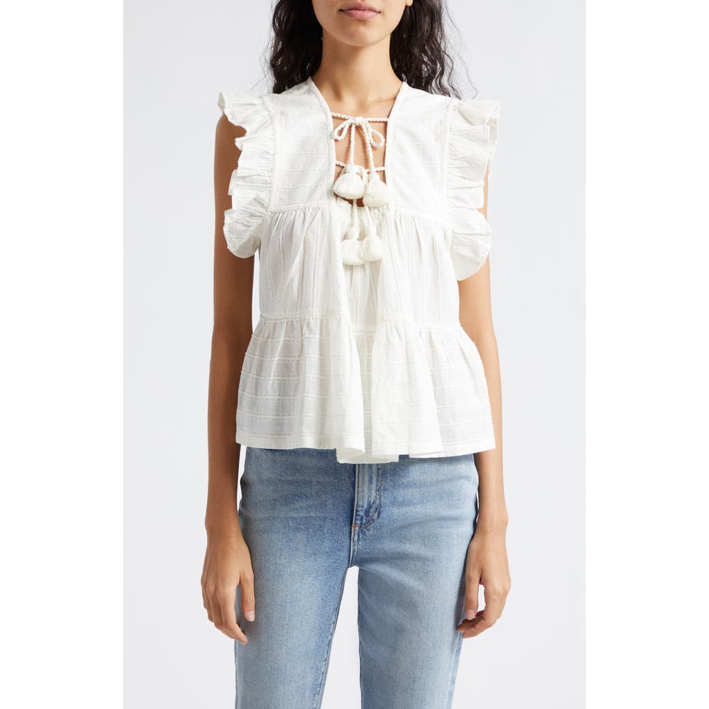 MILLE Chelsea Ruffle Cotton Blend Top in Casablanca  product