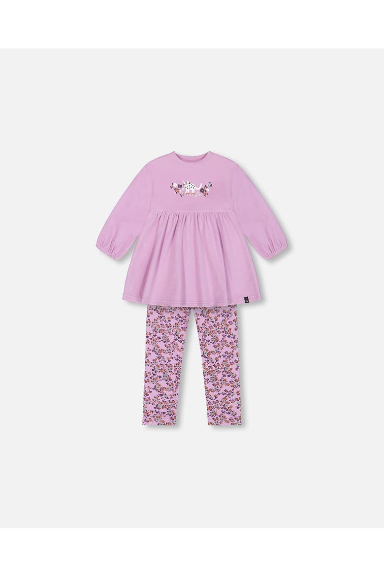 Girl's Tunic And Printed Leggings Set Lilac Mini Flowers, Main, color, Printed Lilac Little Flowers