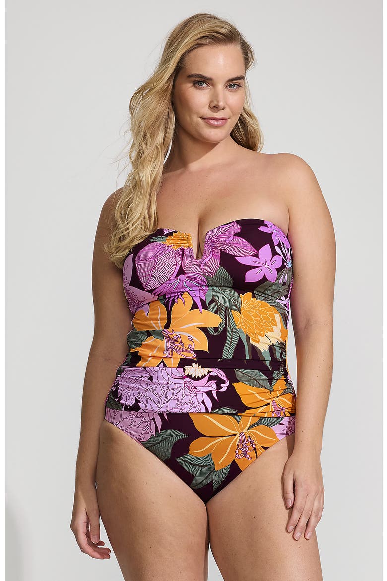 D-Cup Slender Suit U-Wire Bandeau Tankini Top, Main, color, Dark Wine Multi Floral Blooms