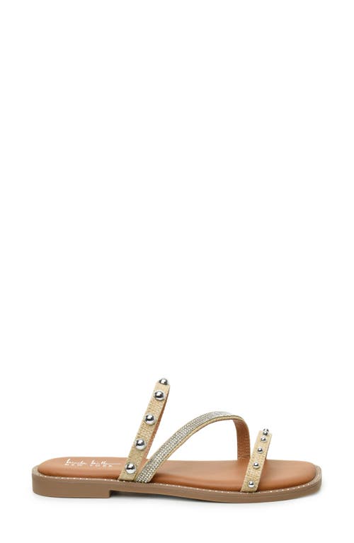 Nicole Miller Strappy Stud Slide Sandal In Beige Raffia