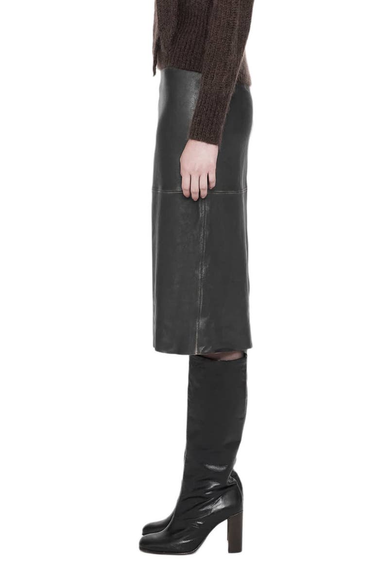 Olivia Leather Midi Skirt, Alternate, color, BLACK/ BROWN