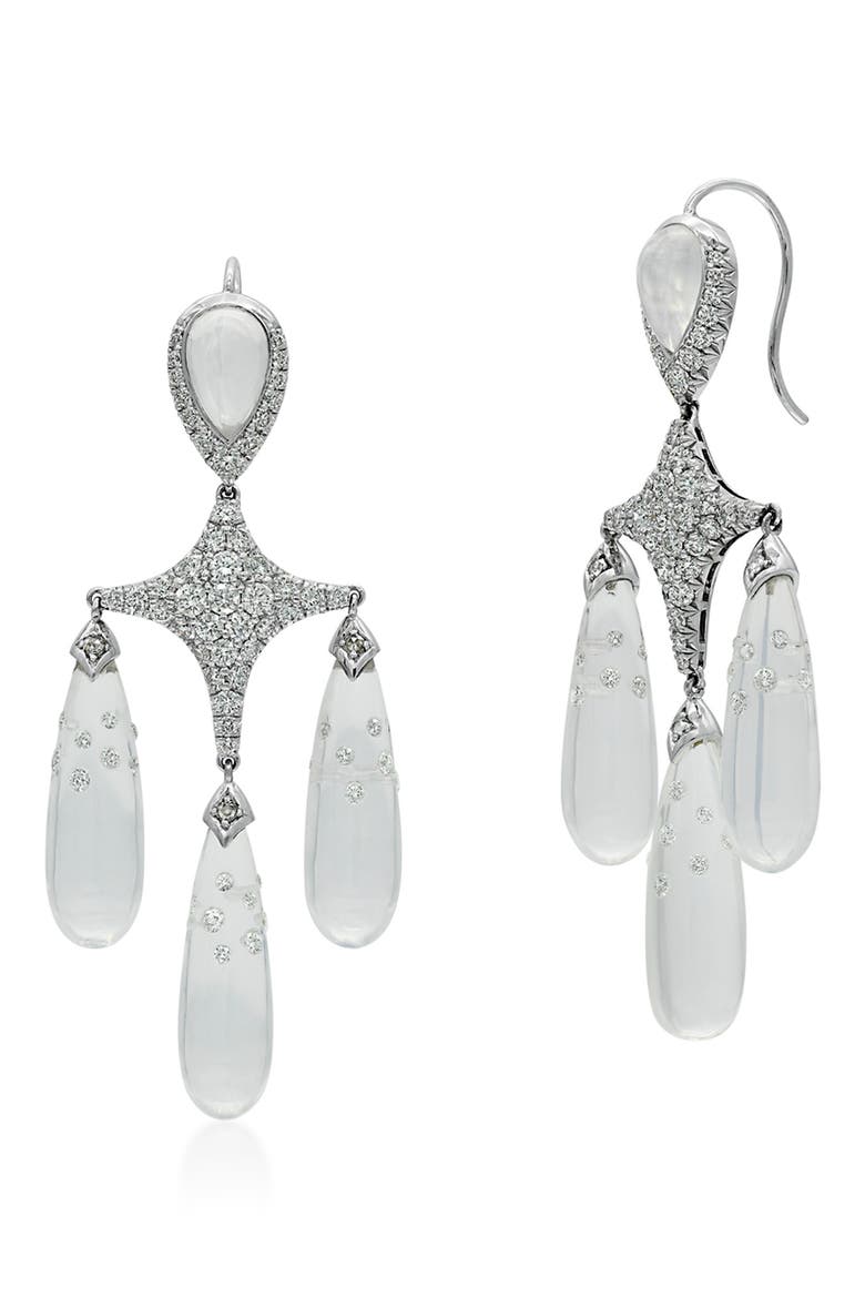 Moonstone & Diamond Constellation Chandelier Earrings, Main, color, WHITE GOLD