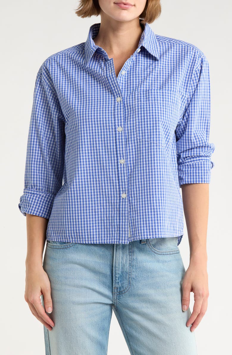 Lucky Brand Stripe Crop Poplin Button-Up Shirt, Main, color, Blue Check