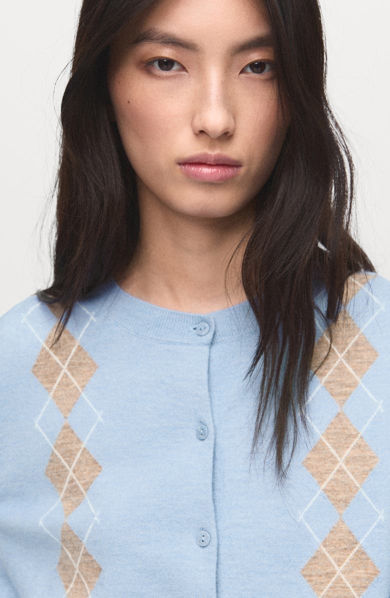 MANGO Argyle Cardigan, Alternate, color, Sky Blue