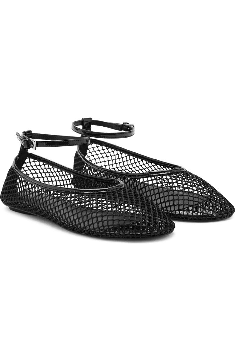 MANGO Ankle Strap Ballet Flat, Main, color, Black