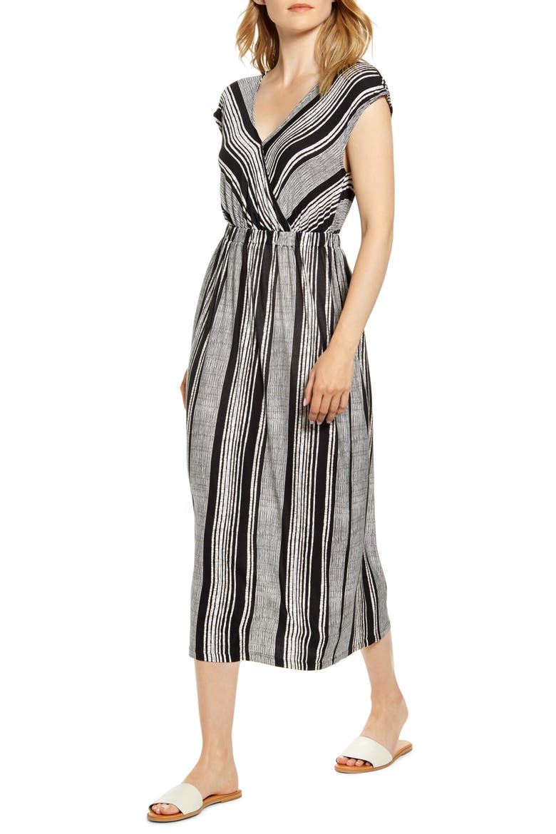 Danielle Variegated Stripe Jersey Midi Dress, Main, color, BLACK
