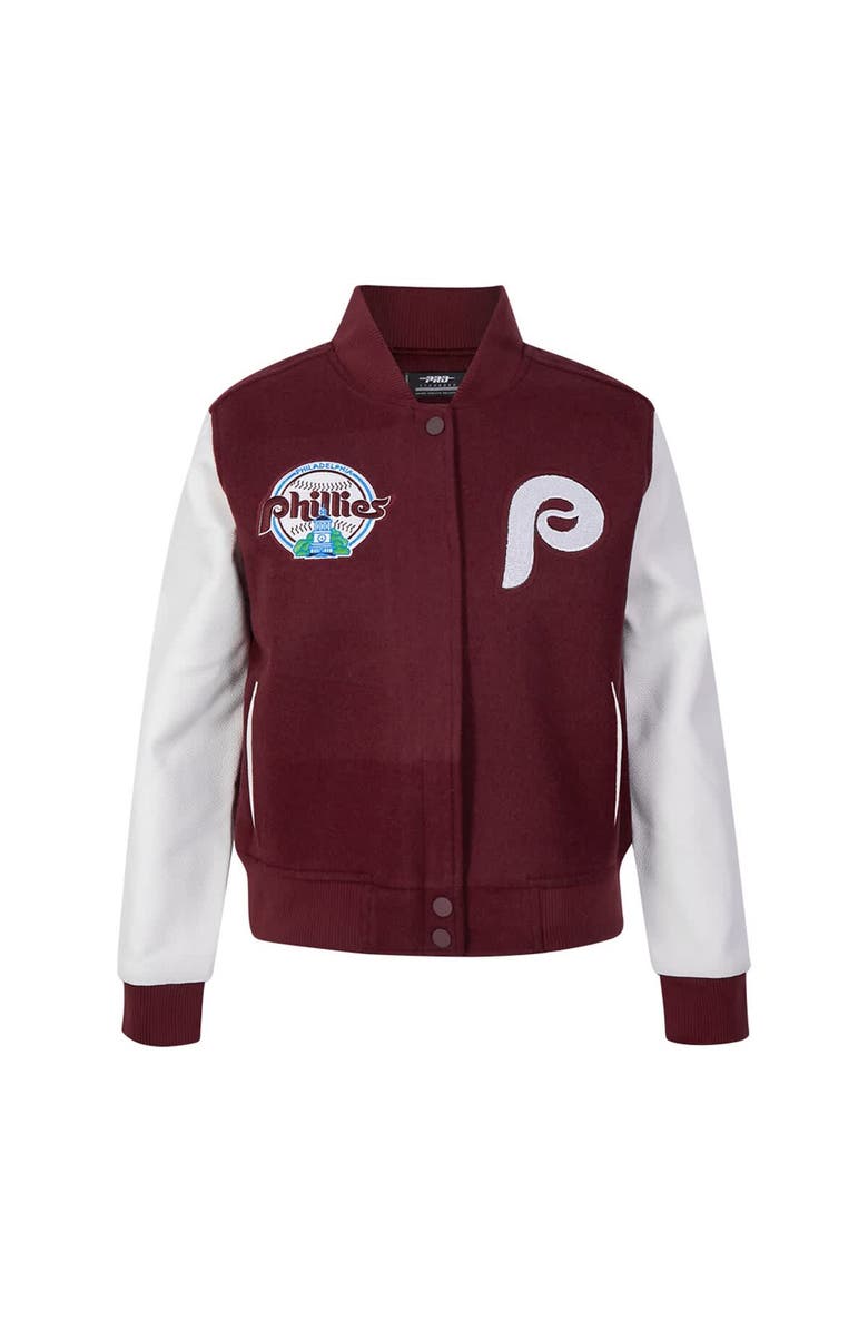 PRO STANDARD Women's Pro Standard Burgundy Philadelphia Phillies Game Day Classics Wool Varsity Jacket, Alternate, color, Burgundy