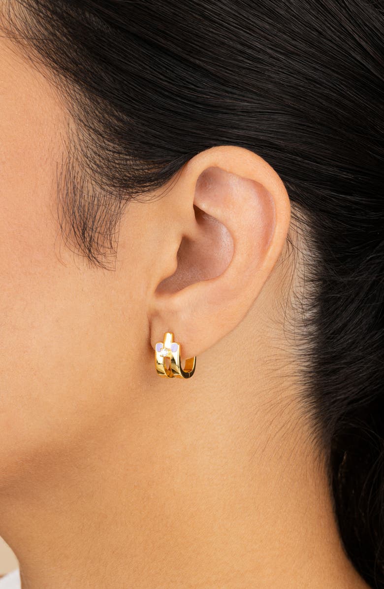 Sterling Forever Zella CZ Huggie Hoop Earrings, Alternate, color, Gold