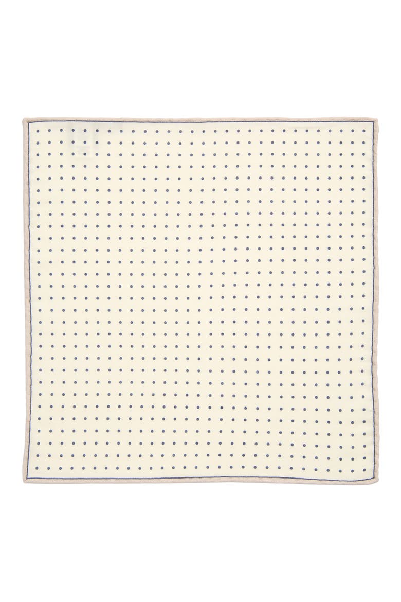 Polka Dot Wool & Cotton Muslin Pocket Square, Alternate, color, IVORY AND BLUE