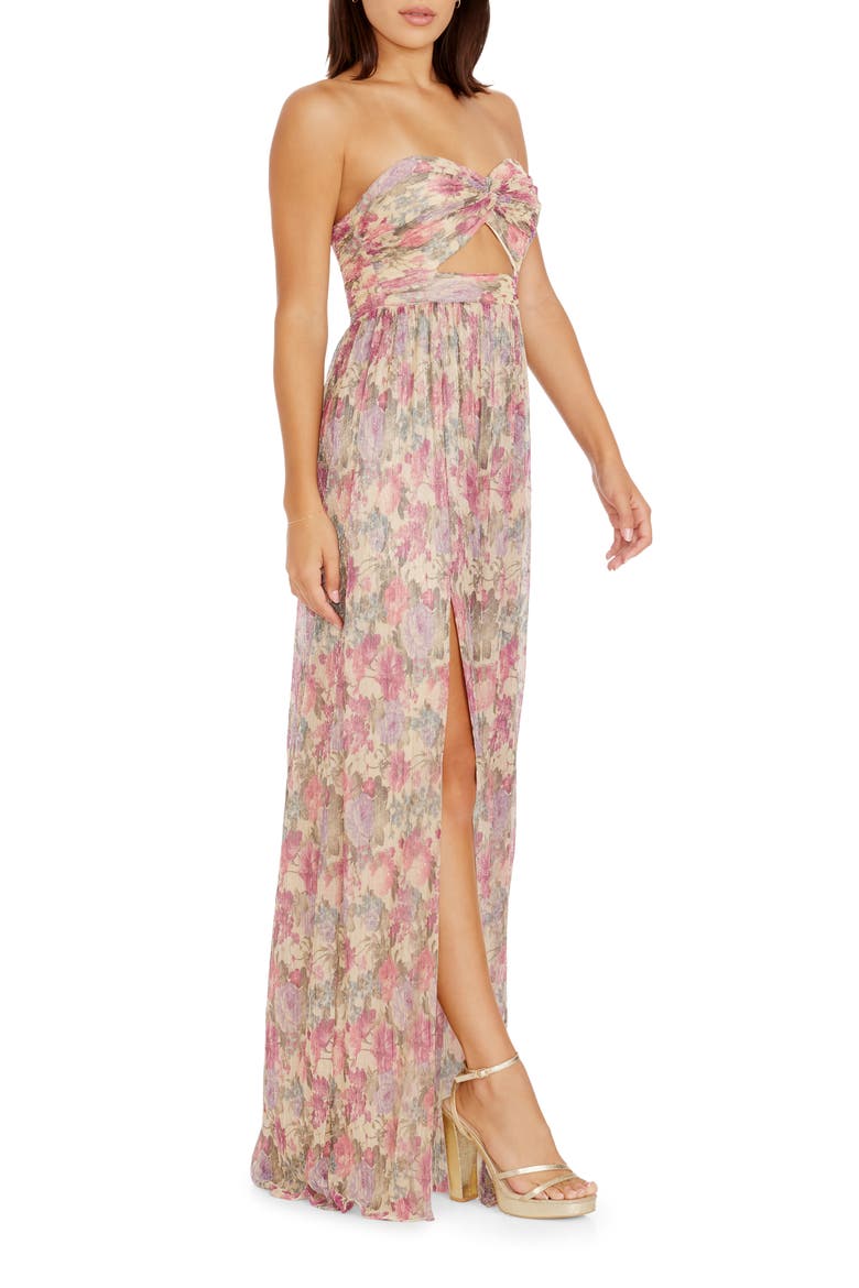 Angelique Floral Cutout Metallic Strapless Maxi Dress, Alternate, color, FUCHSIA MULTI