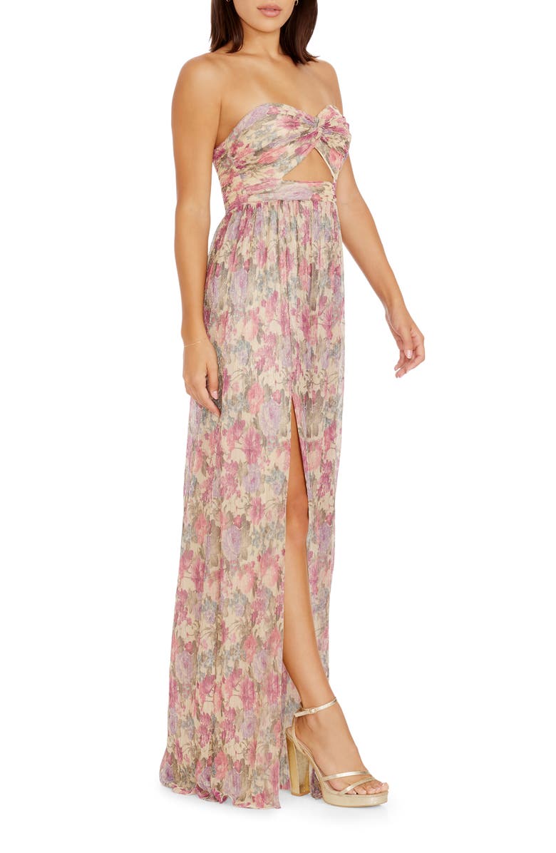 Dress the Population Angelique Floral Cutout Metallic Strapless Maxi Dress, Alternate, color, Fuchsia Multi