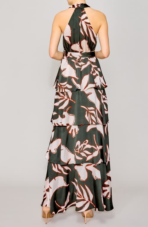 Melloday Printed Tiered Faux Wrap Maxi Cocktail Dress In Green