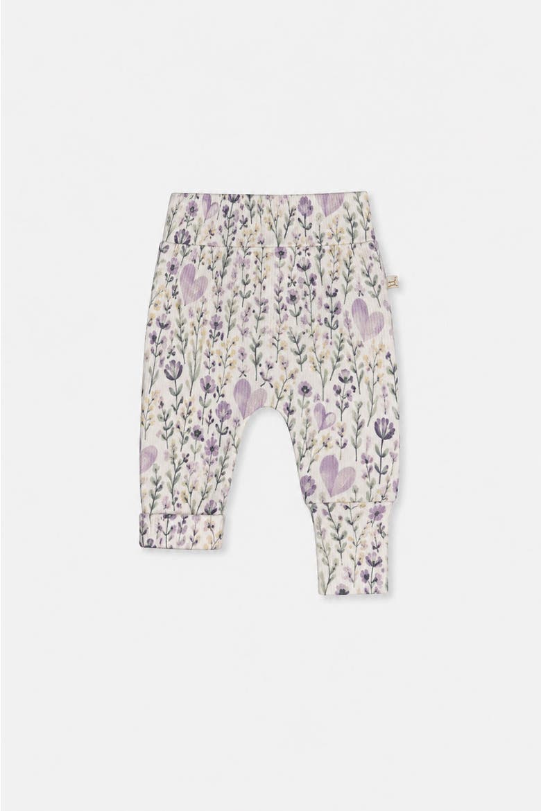 Organic Cotton Foldover Waist Heart Evolutive Pants, Main, color, Beige with Heart Print