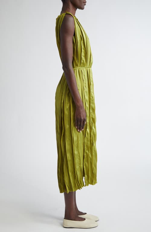 Shop Lafayette 148 New York Glossy Pleated Effect Belted Midi Dress In Kiwi