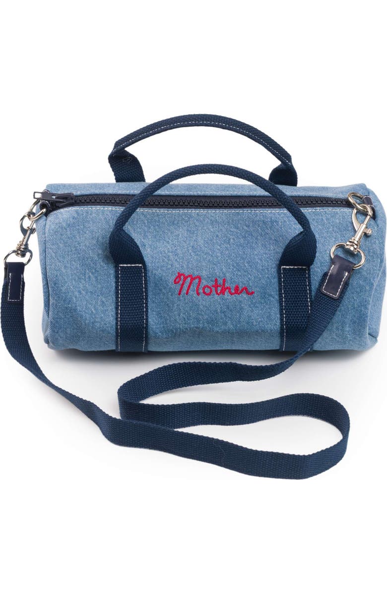 MOTHER The Sidekick Denim Duffle Bag, Main, color, Laguna Blue