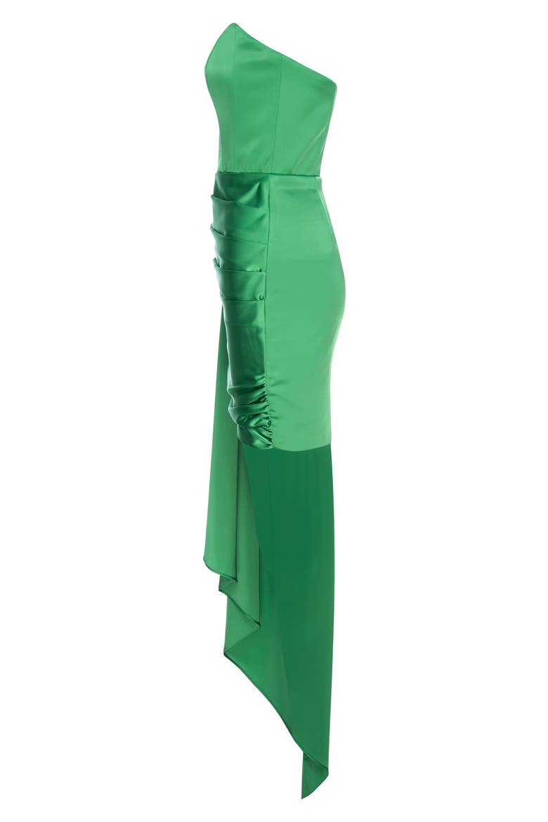 Chasing Dawn Side Drape Strapless Satin Minidress, Alternate, color, EMERALD