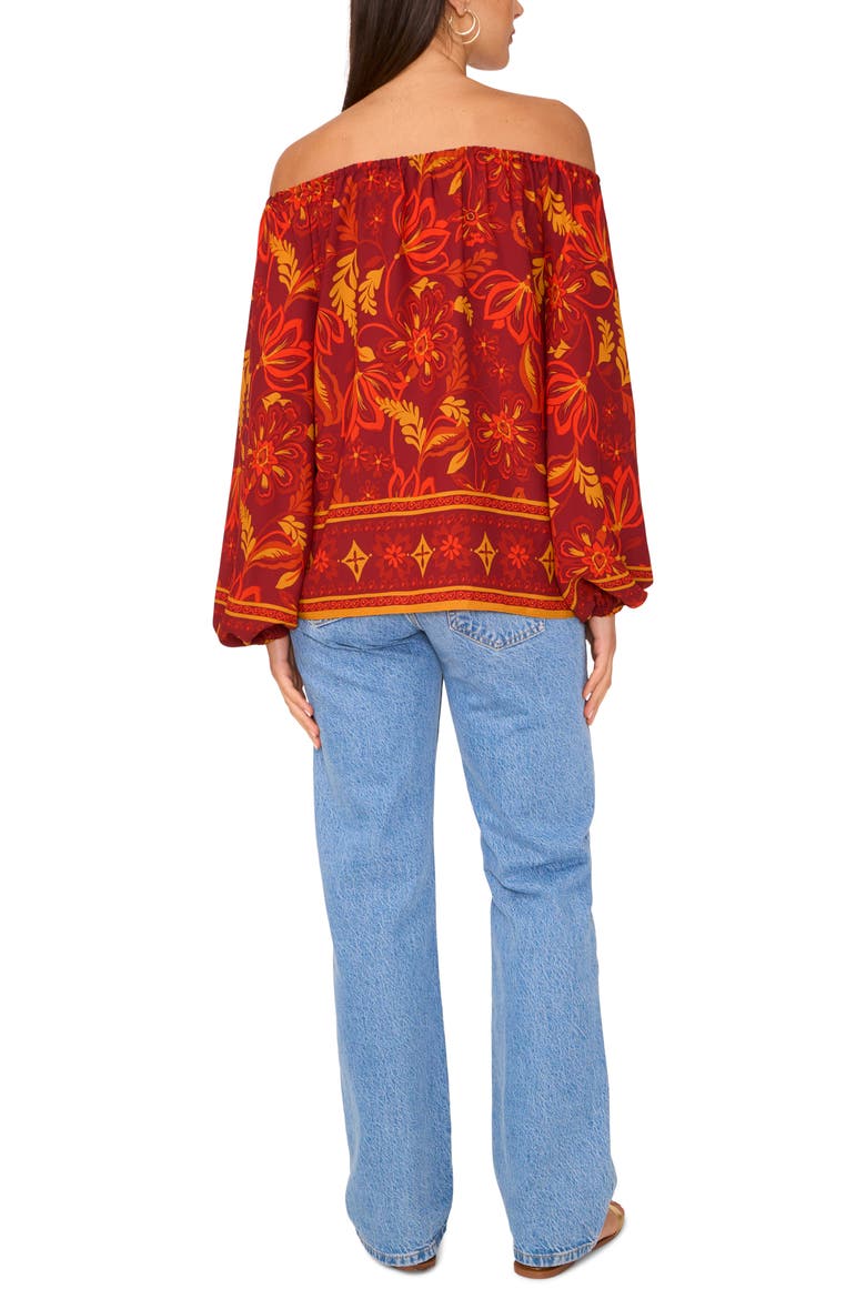 Floral Off the Shoulder Crepe Top, Alternate, color, CHILI