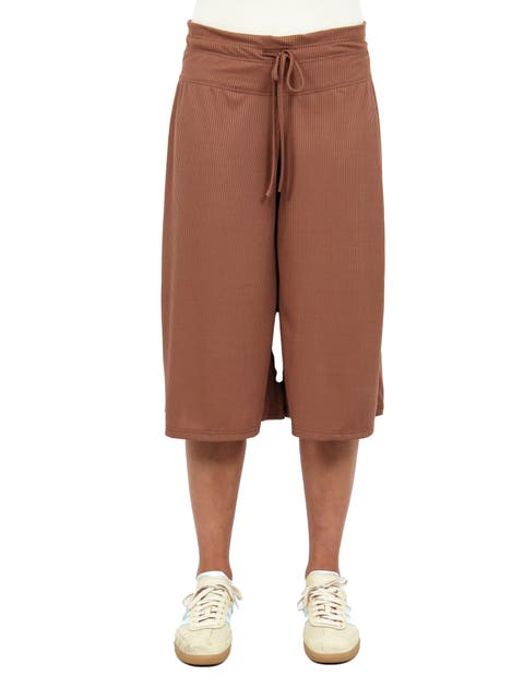 Womens Basic Ribbed Knit Drawstring Flared Capri Pants
