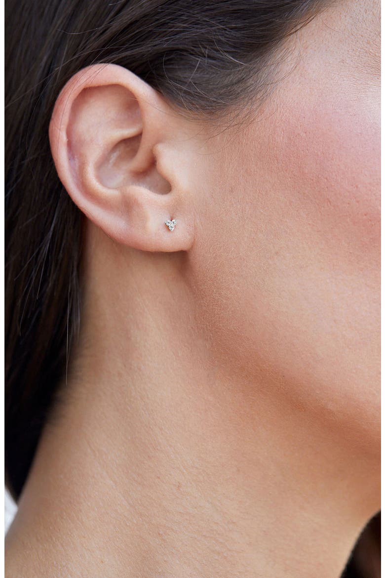 14K Gold Trio Diamond Stud Earrings - 0.06 ctw, Alternate, color, WHITE
