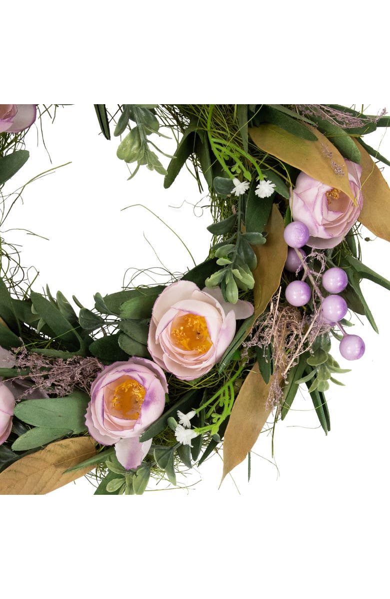 Northlight Peonies and Greenery Small Artificial Spring Wreath - 13" - Purple, Alternate, color, Purple