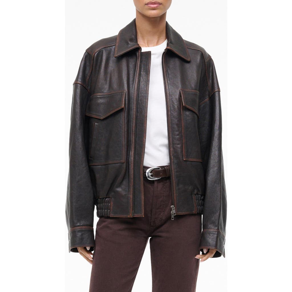 Staud Eugene Distressed Leather Jacket In Brown