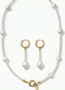 Joey Baby AAA Freshwater Pearl Strand Necklace & Pearl Drop Hoop Earring Set