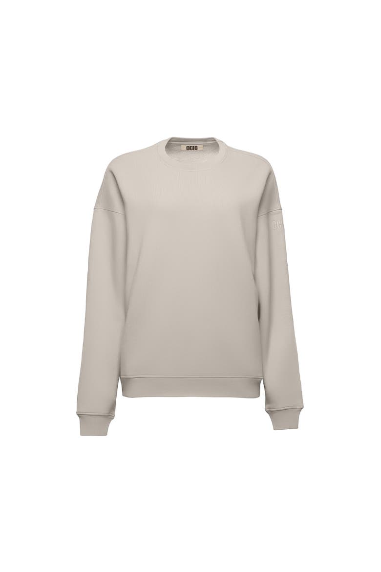 Women's Organic Cotton Teddy Oversized Crewneck, Alternate, color, Stone