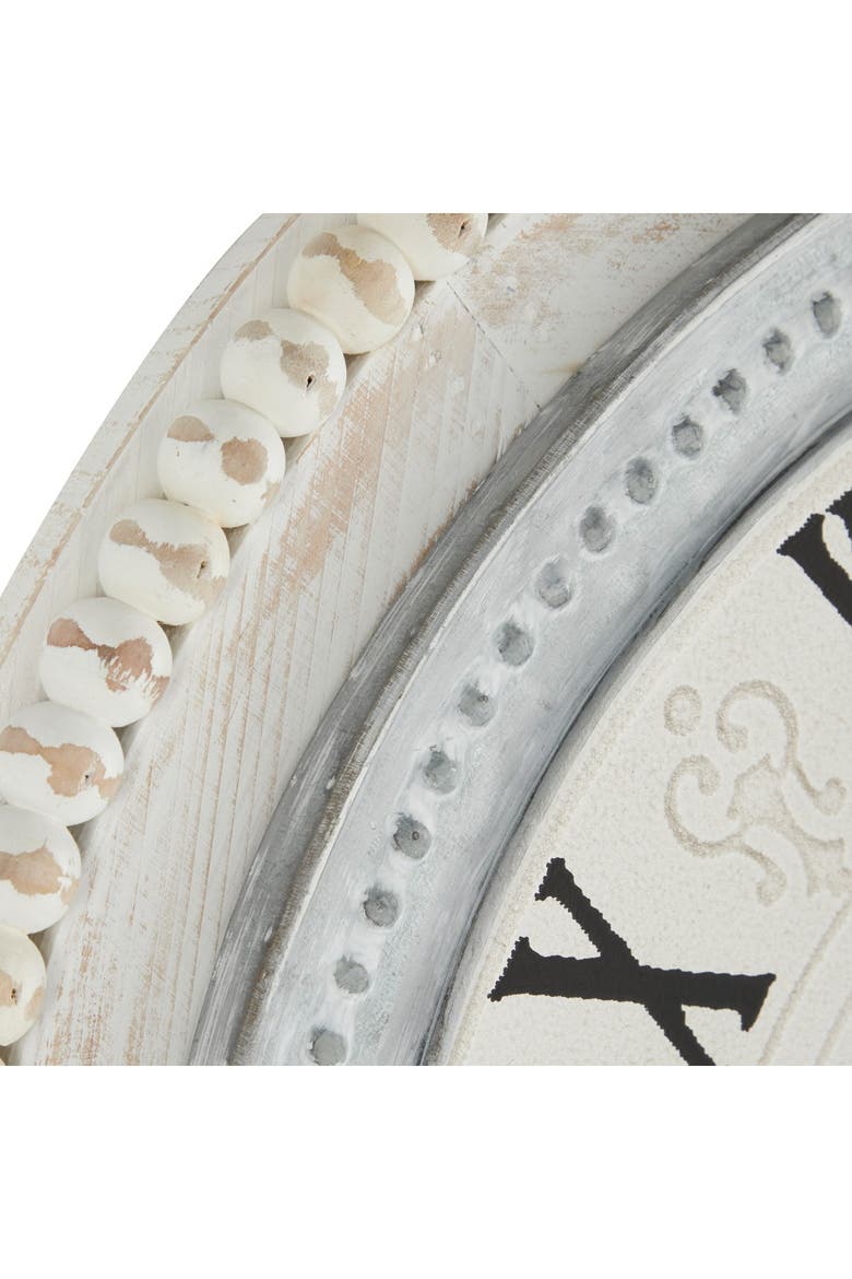 White Wood Carved Beading Wall Clock, Alternate, color, WHITE