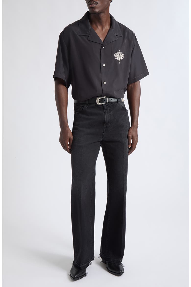 Oversize Lasso Embroidered Camp Shirt, Alternate, color, BLACK