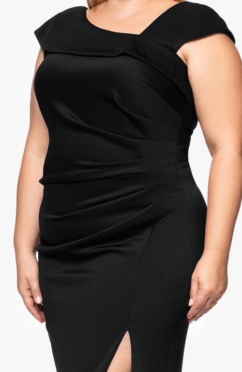 Xscape Evenings Asymmetric Neck Scuba Trumpet Gown In Black