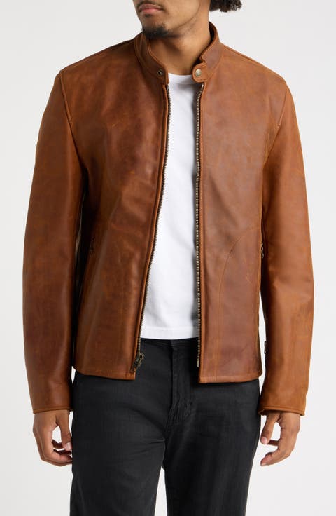 Café Racer Lightweight Oiled Cowhide Leather Jacket