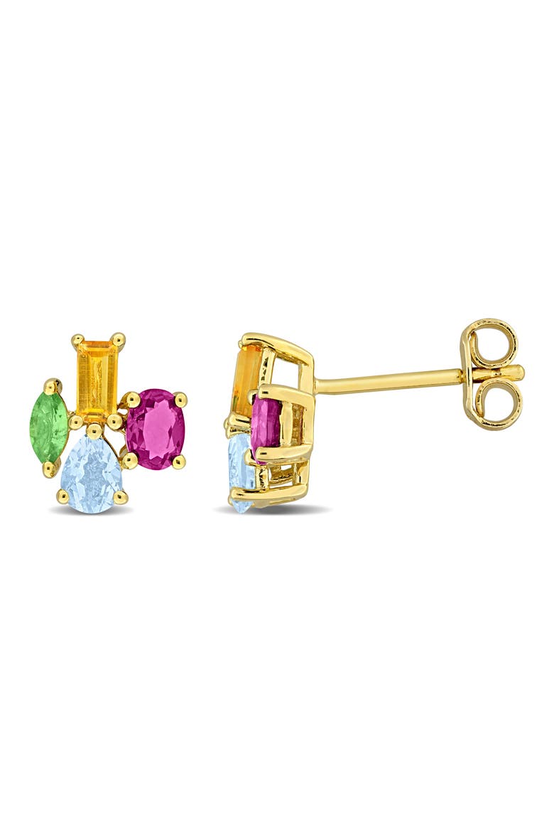 Multiple Cut Semiprecious Stone Cluster Stud Earrings, Main, color, YELLOW