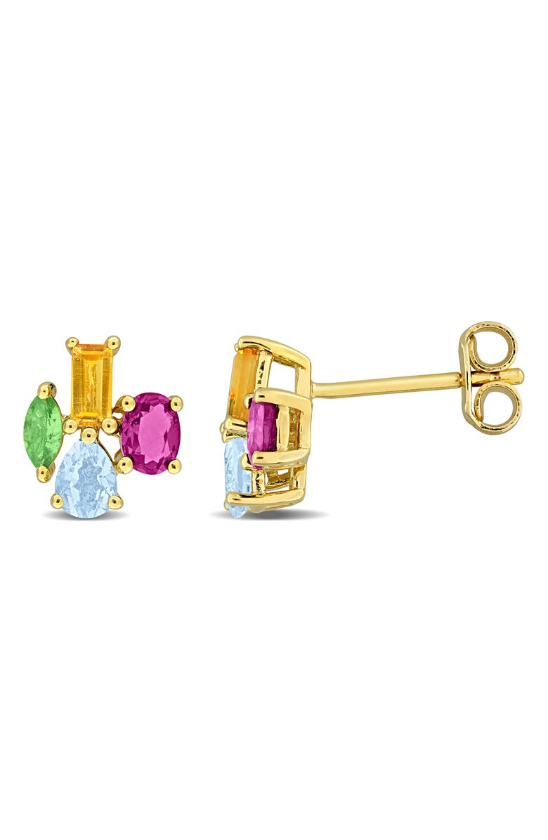 DELMAR Multiple Cut Semiprecious Stone Cluster Stud Earrings, Main, color, Yellow