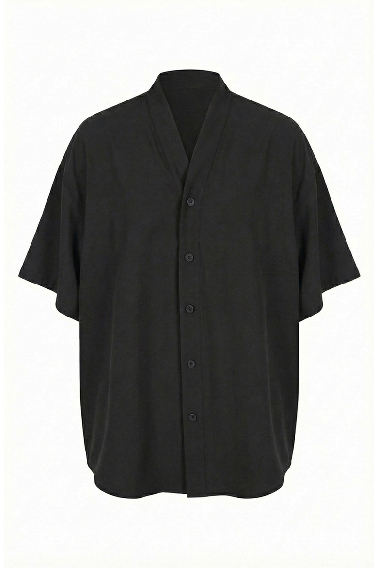 Band Collar Cotton Shirt, Alternate, color, Black