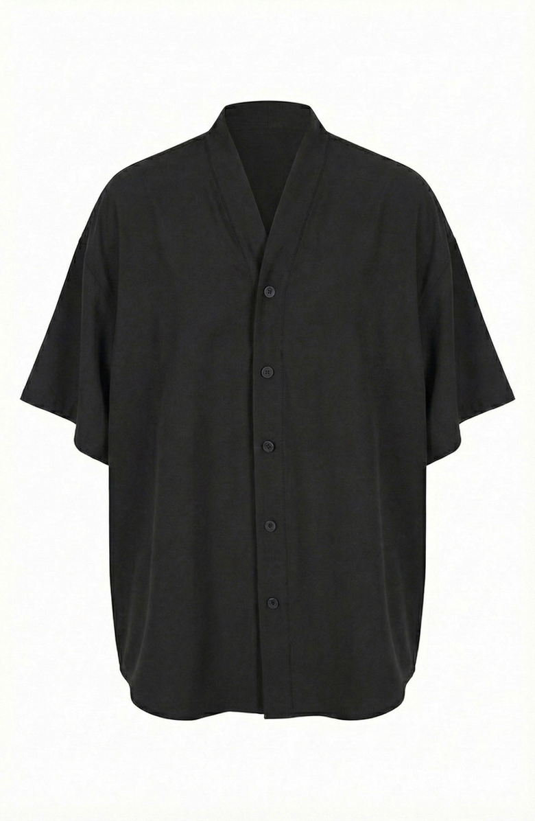 Modenaire Band Collar Cotton Shirt, Alternate, color, Black