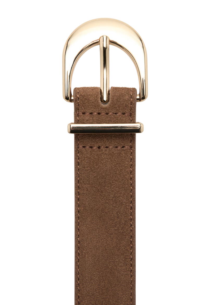 Oval Buckle Suede Belt, Alternate, color, BROWN