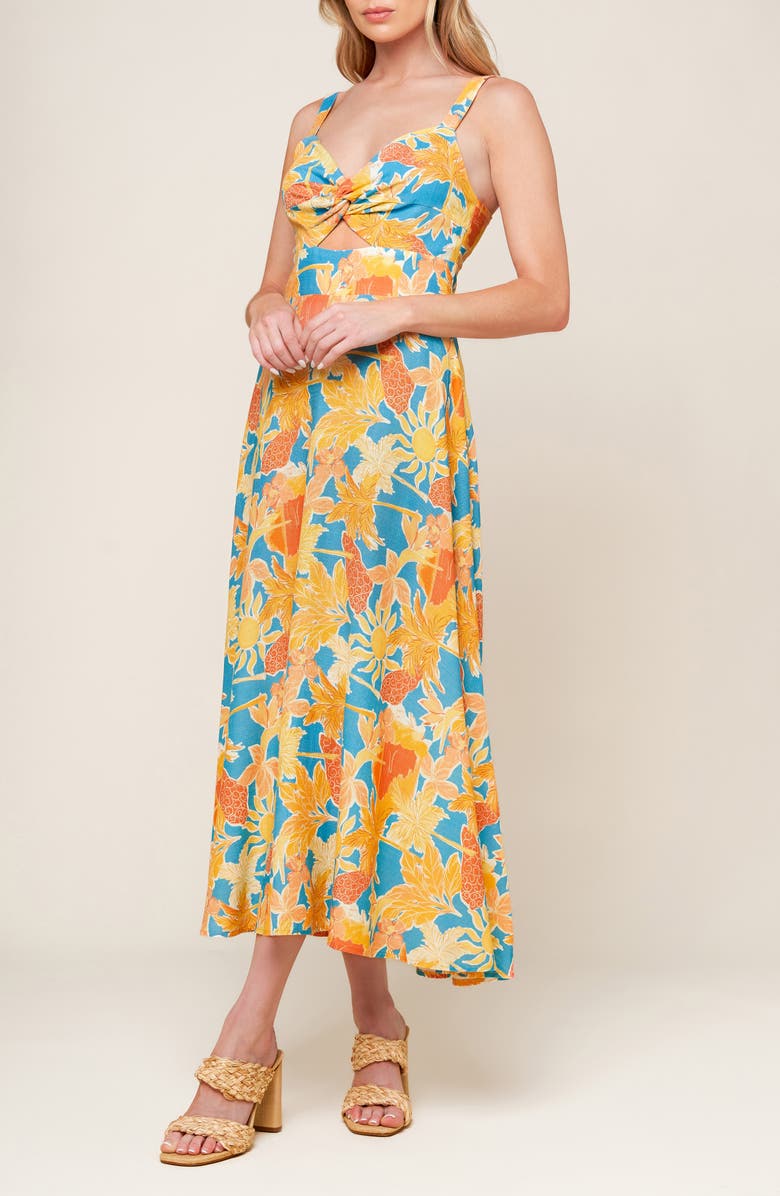 FLYING TOMATO Keyhole Twist Midi Dress, Alternate, color, Blue/Orange