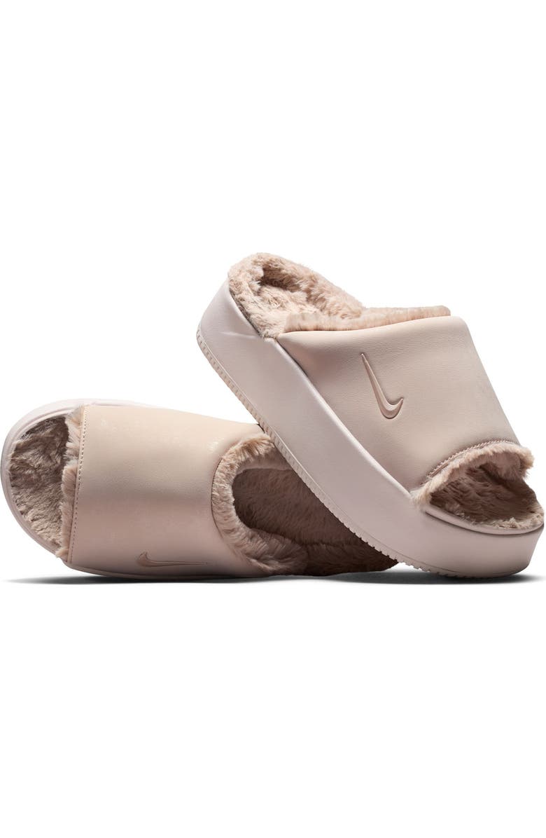 Nike Calm Elevation Faux Fur Lined Platform Slide, Alternate, color, Clay Red/ Clay Red/ Malt