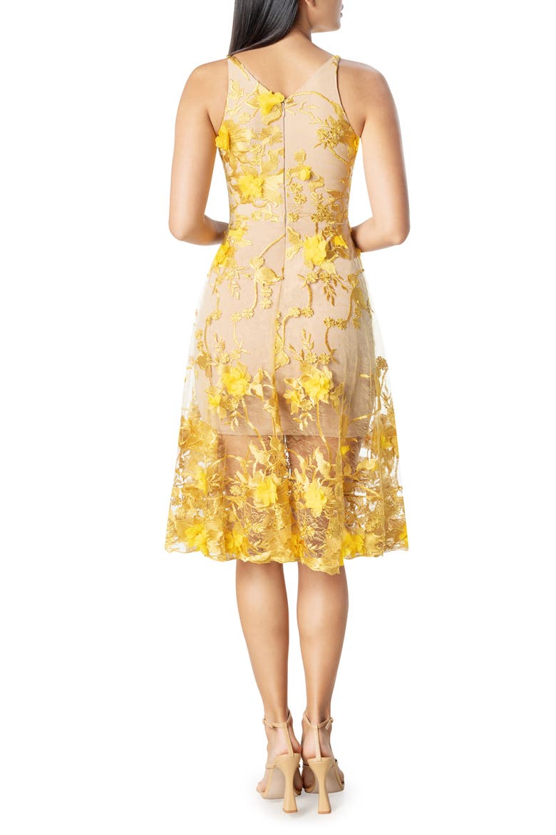 Audrey Embroidered Fit & Flare Dress, Alternate, color, CANARY
