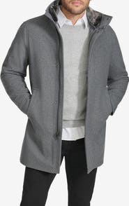 Calvin Klein Walking Wool Blend Coat with Faux Fur Trim