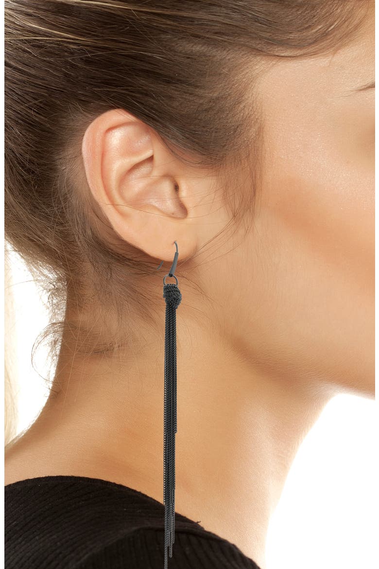 Noir Knot Linear Tassel Earrings, Alternate, color, WORN HEMATITE