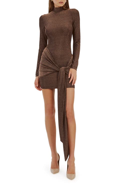 Seraphina Metallic Long Sleeve Tie Front Cocktail Minidress