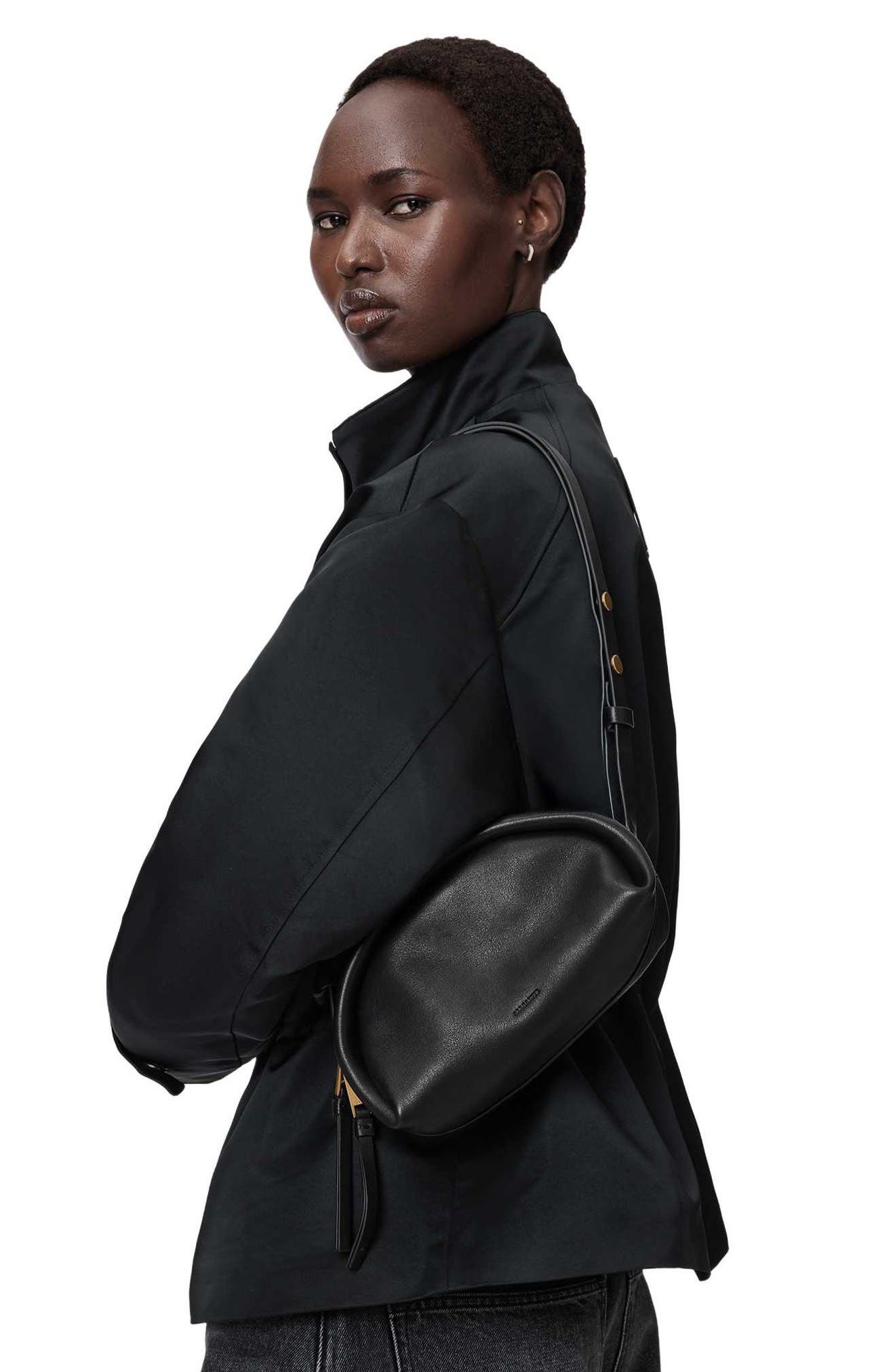 AllSaints Rosalie Arc Crossbody Bag, Alternate, color, Black